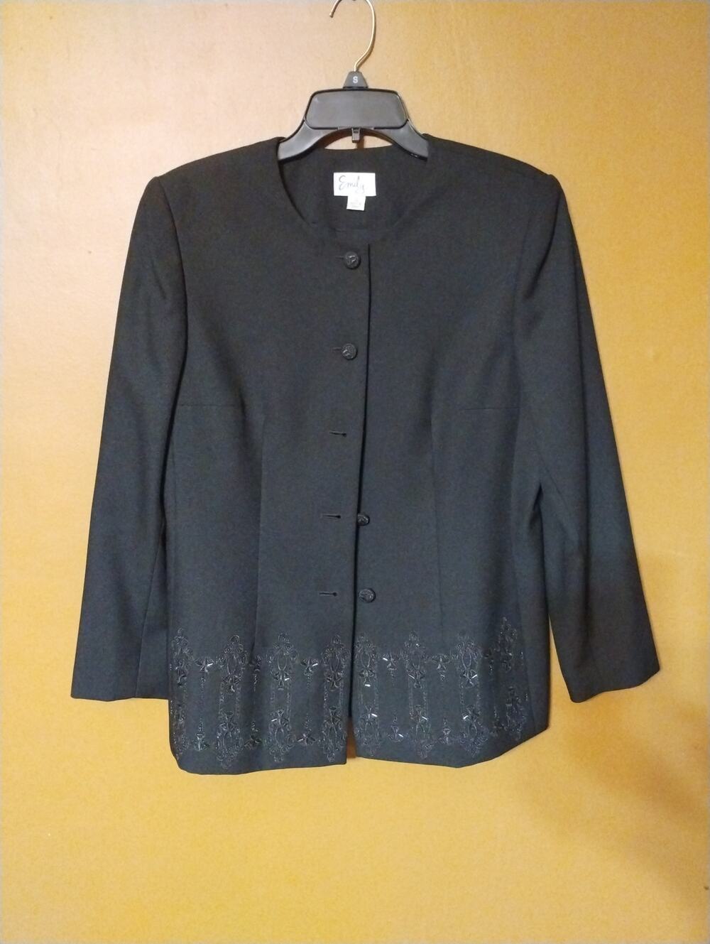 Emily Black Beaded Dress Jacket SZ 12